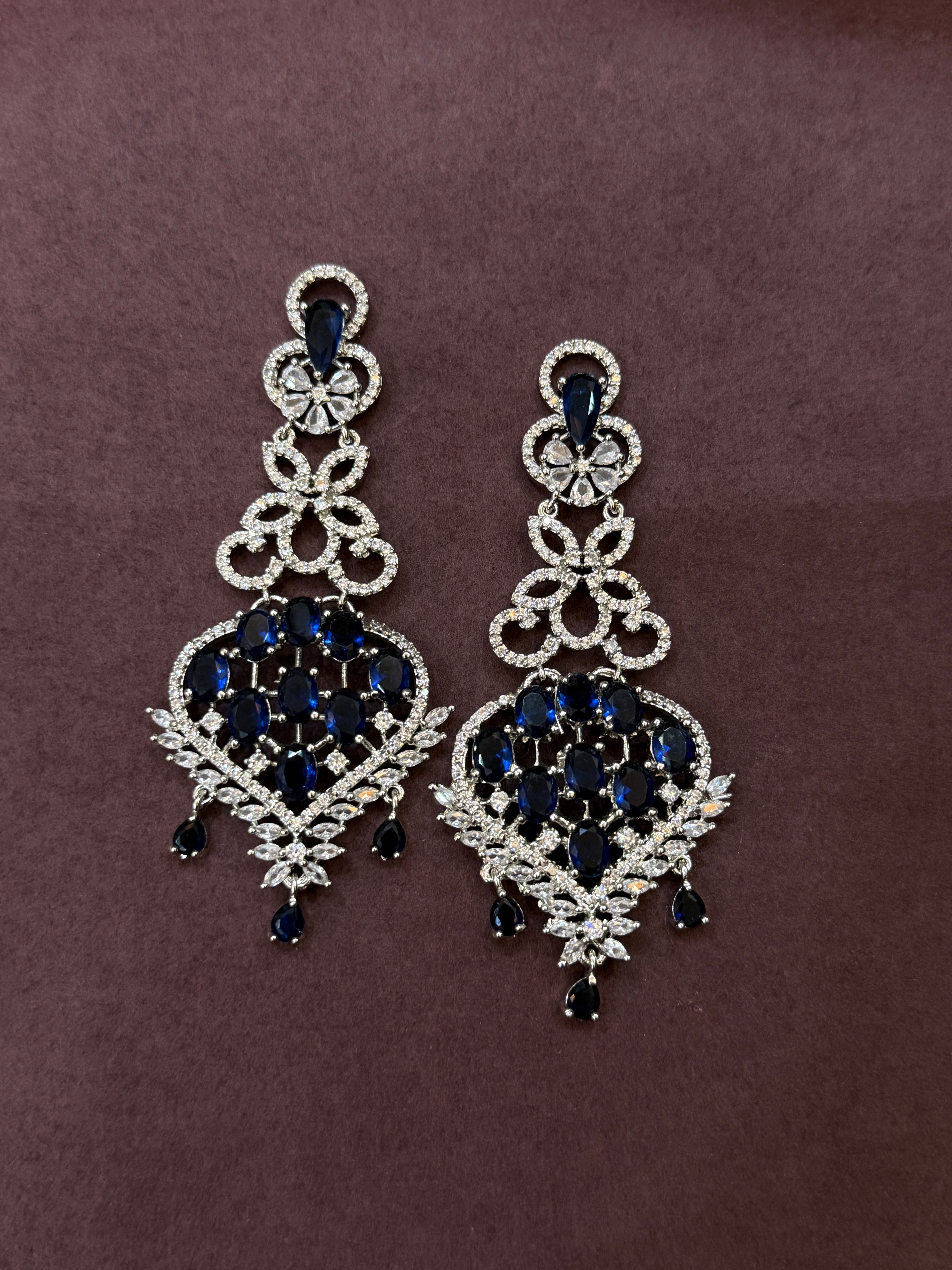 Royal Blue Crystal Filigree Chandelier Earrings
